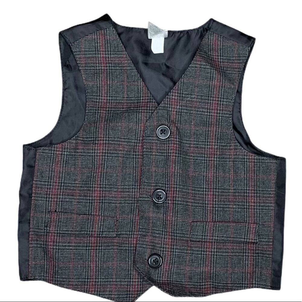George 12m button formal plaid suit vest red grey